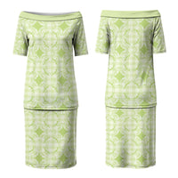 Omaomao Hawaii Iwa Bird Palaka Motifs Family Matching Puletasi and Hawaiian Shirt LT14 Mom's Dress Green - Polynesian Pride