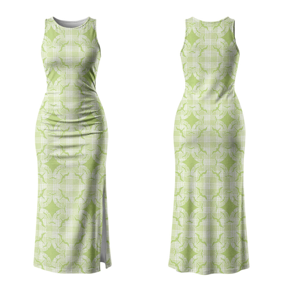 Omaomao Hawaii Iwa Bird Palaka Motifs Family Matching Tank Maxi Dress and Hawaiian Shirt LT14 Mom's Dress Green - Polynesian Pride