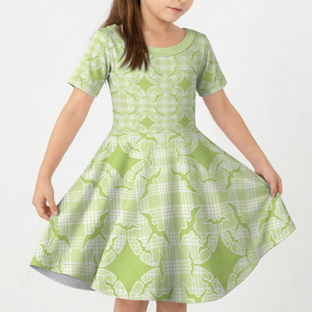 Omaomao Hawaii Iwa Bird Palaka Motifs Kid Short Sleeve Dress LT14 KID Green - Polynesian Pride