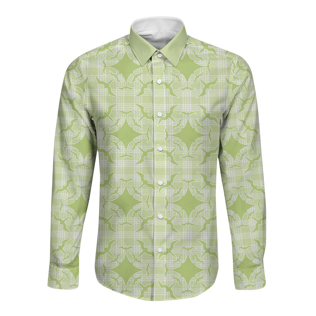 Omaomao Hawaii Iwa Bird Palaka Motifs Long Sleeve Button Shirt LT14 Unisex Green - Polynesian Pride