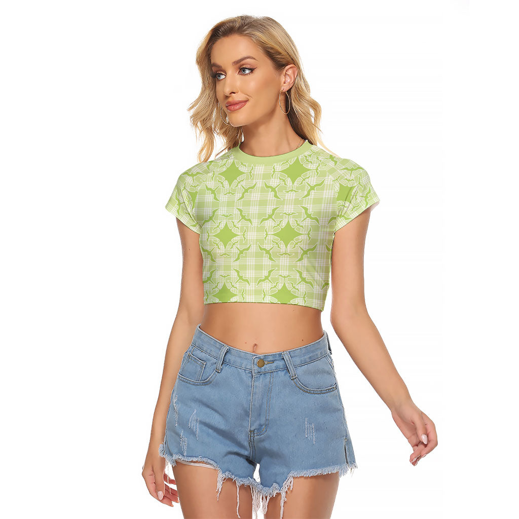 Omaomao Hawaii Iwa Bird Palaka Motifs Raglan Cropped T Shirt LT14 Female Green - Polynesian Pride