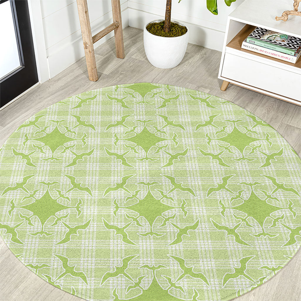 Omaomao Hawaii Iwa Bird Palaka Motifs Round Carpet LT14 Green - Polynesian Pride
