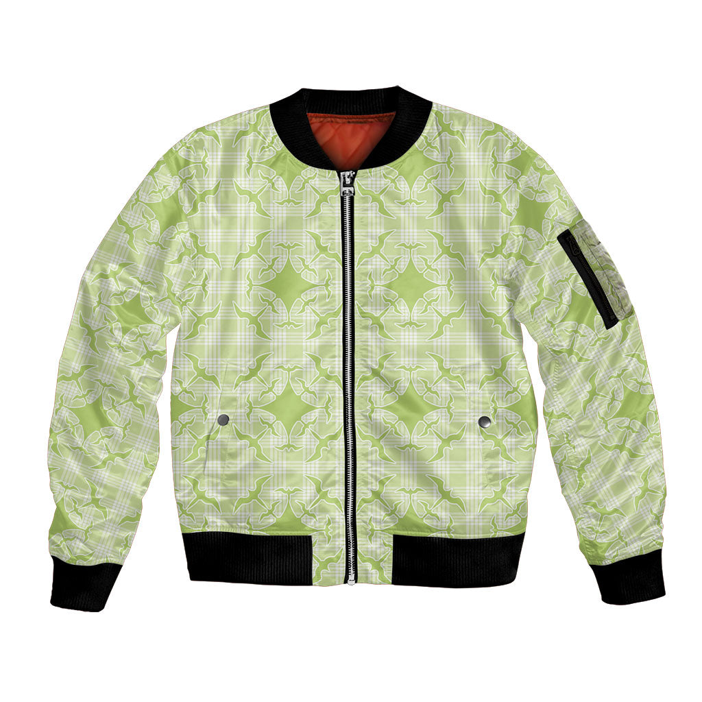 Omaomao Hawaii Iwa Bird Palaka Motifs Sleeve Zip Bomber Jacket LT14 Unisex Green - Polynesian Pride