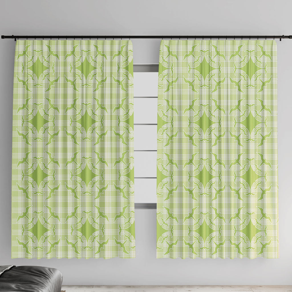 Omaomao Hawaii Iwa Bird Palaka Motifs Window Curtain LT14 With Hooks Green - Polynesian Pride