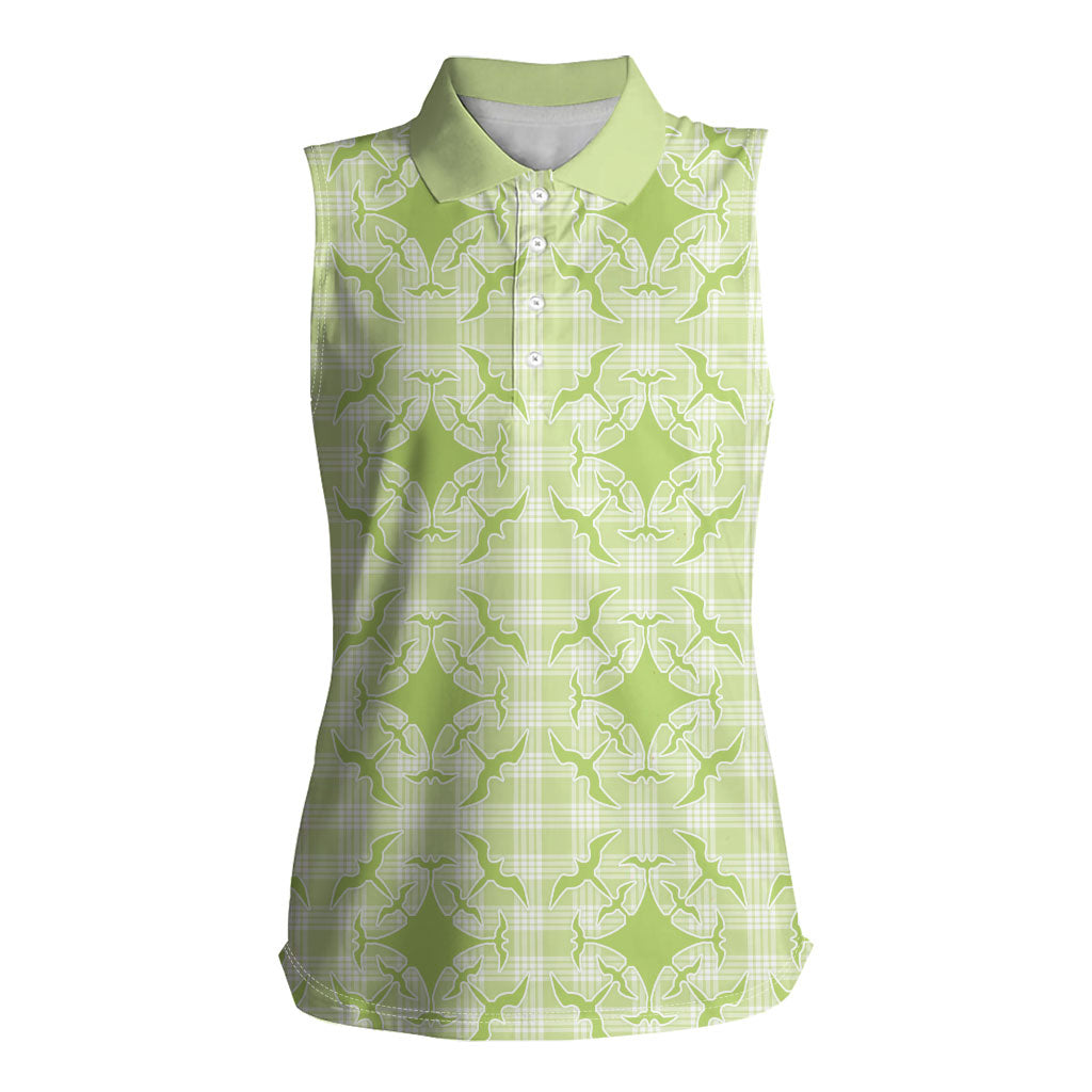 Omaomao Hawaii Iwa Bird Palaka Motifs Women Sleeveless Polo Shirt LT14 Female Green - Polynesian Pride