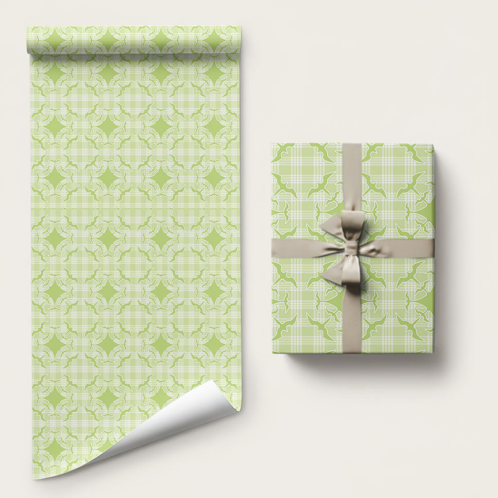 Omaomao Hawaii Iwa Bird Palaka Motifs Wrapping Paper LT14 58" × 23" Green - Polynesian Pride