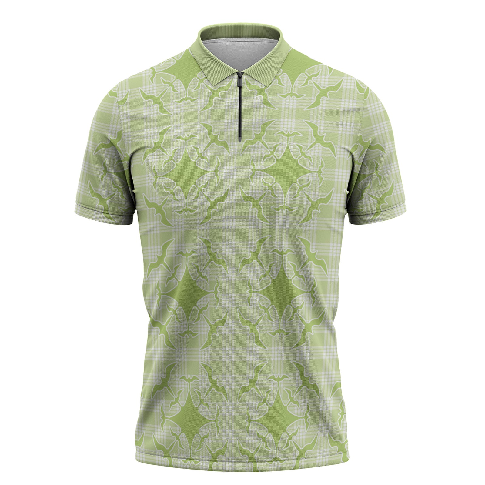 Omaomao Hawaii Iwa Bird Palaka Motifs Zipper Polo Shirt LT14 Green - Polynesian Pride