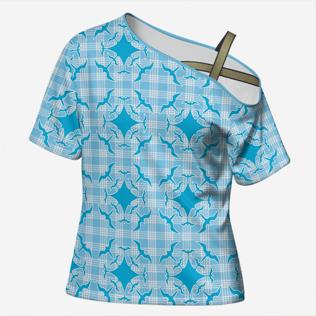 Polu Hawaii Iwa Bird Palaka Motifs Cross Shoulder Shirt LT14 Female Blue - Polynesian Pride