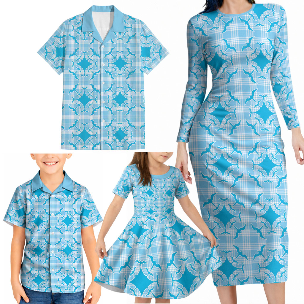 Polu Hawaii Iwa Bird Palaka Motifs Family Matching Long Sleeve Bodycon Dress and Hawaiian Shirt LT14 - Polynesian Pride