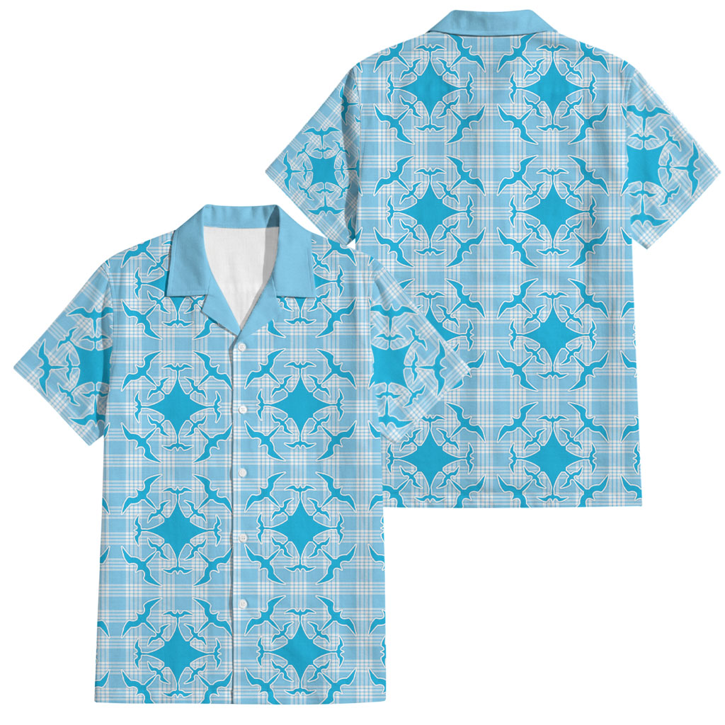 Polu Hawaii Iwa Bird Palaka Motifs Family Matching Long Sleeve Bodycon Dress and Hawaiian Shirt LT14 Dad's Shirt - Short Sleeve Blue - Polynesian Pride