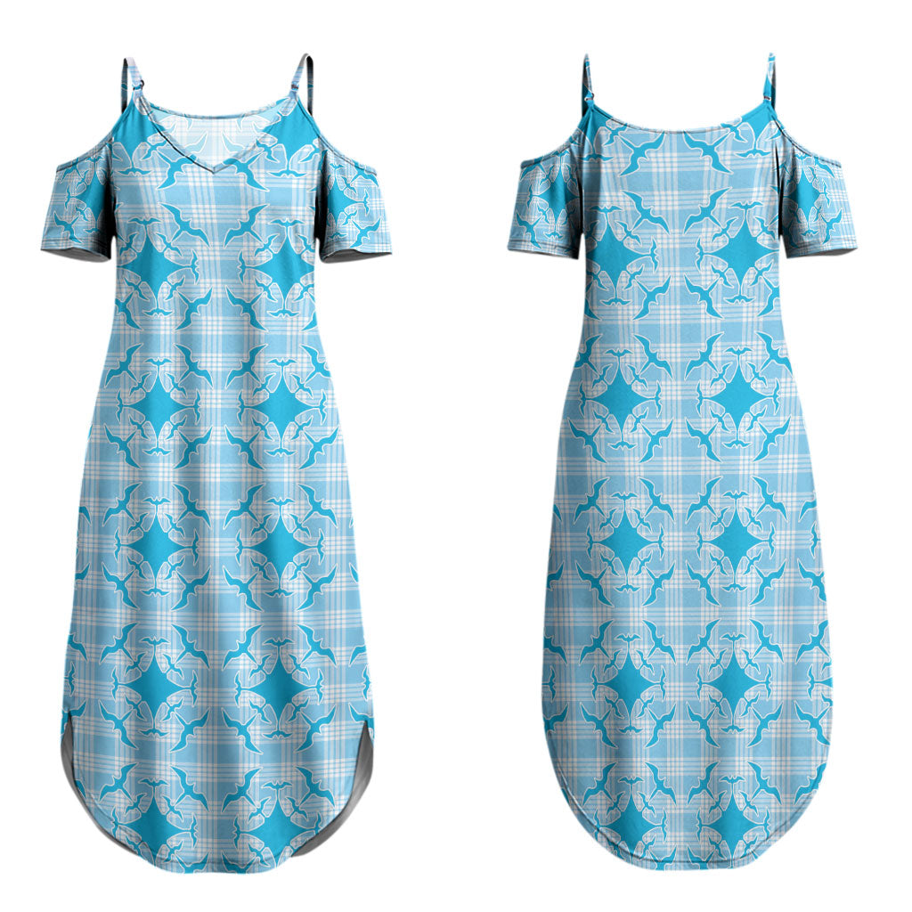 Polu Hawaii Iwa Bird Palaka Motifs Family Matching Summer Maxi Dress and Hawaiian Shirt LT14 Mom's Dress Blue - Polynesian Pride