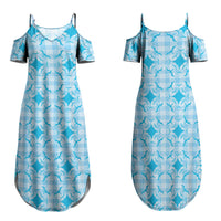 Polu Hawaii Iwa Bird Palaka Motifs Family Matching Summer Maxi Dress and Hawaiian Shirt LT14 Mom's Dress Blue - Polynesian Pride