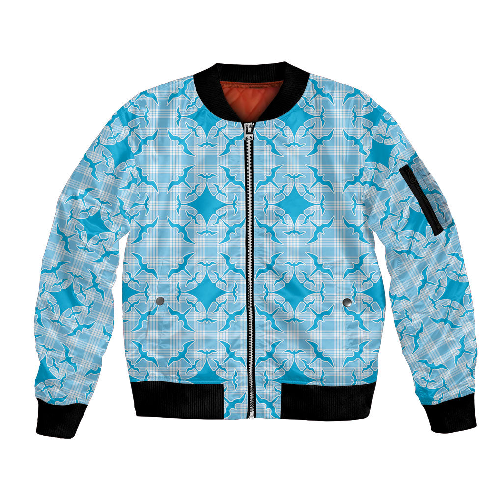 Polu Hawaii Iwa Bird Palaka Motifs Sleeve Zip Bomber Jacket LT14 Unisex Blue - Polynesian Pride