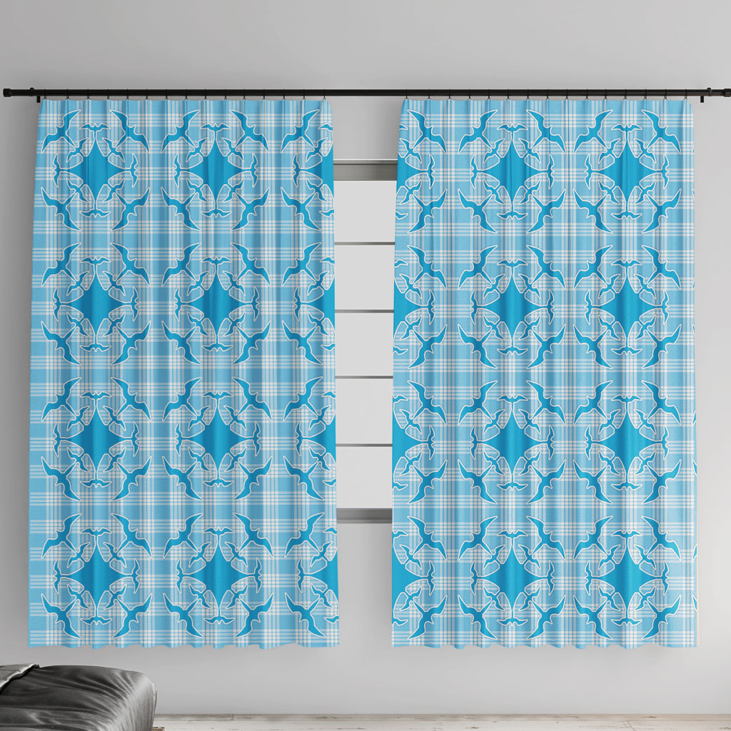 Polu Hawaii Iwa Bird Palaka Motifs Window Curtain LT14 With Hooks Blue - Polynesian Pride