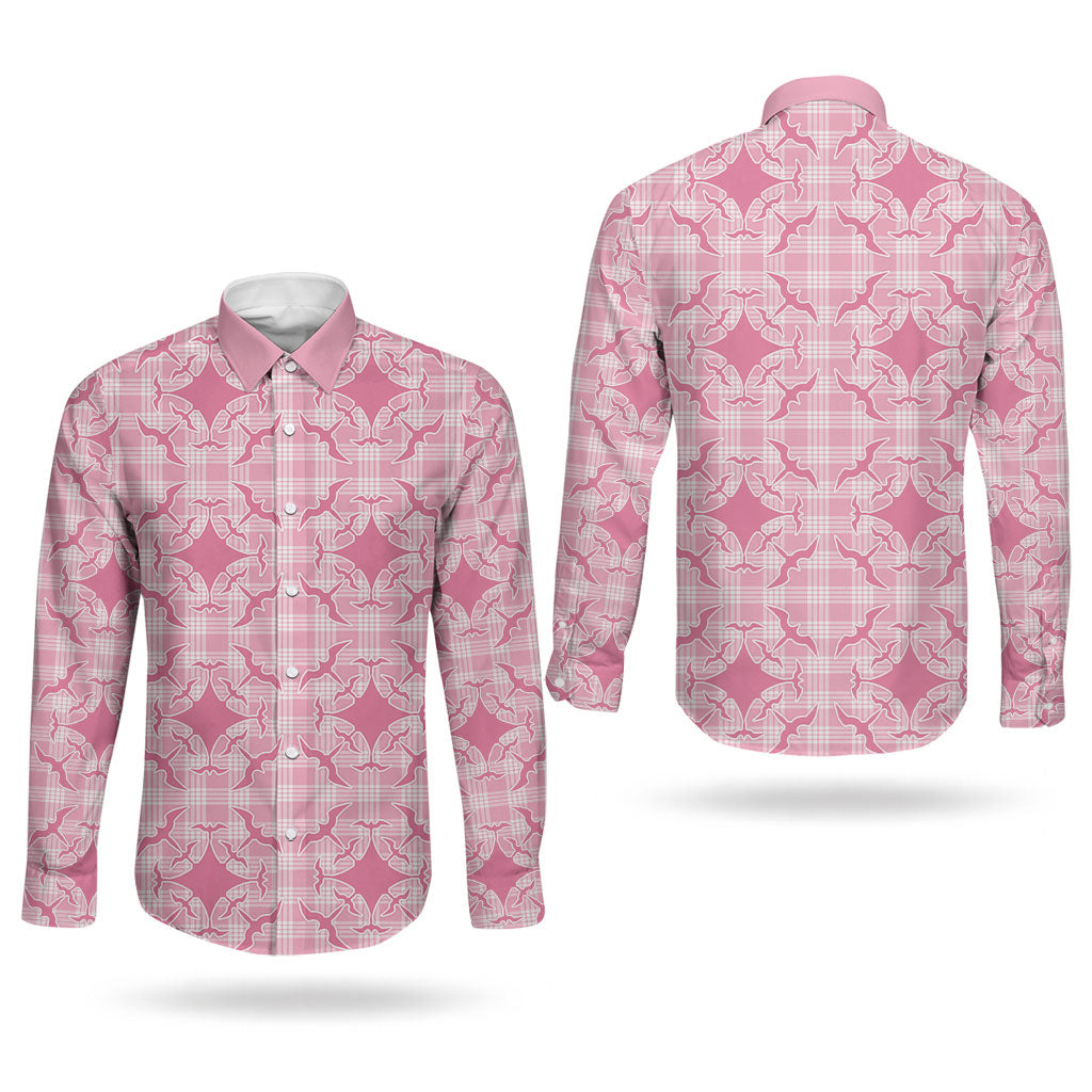 Alaka Hawaii Iwa Bird Palaka Motifs Couples Matching Off Shoulder Short Dress and Long Sleeve Button Shirt LT14 - Polynesian Pride