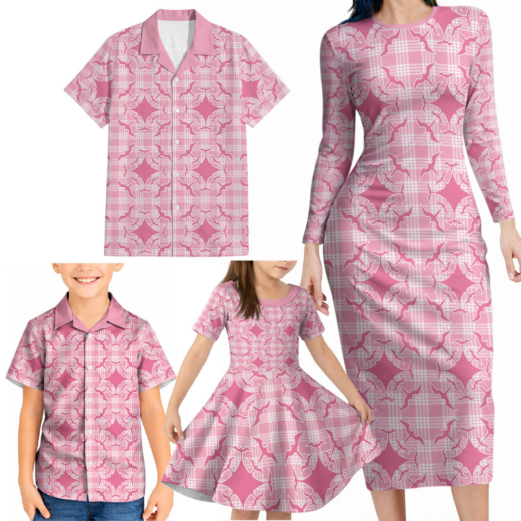 Alaka Hawaii Iwa Bird Palaka Motifs Family Matching Long Sleeve Bodycon Dress and Hawaiian Shirt LT14 - Polynesian Pride