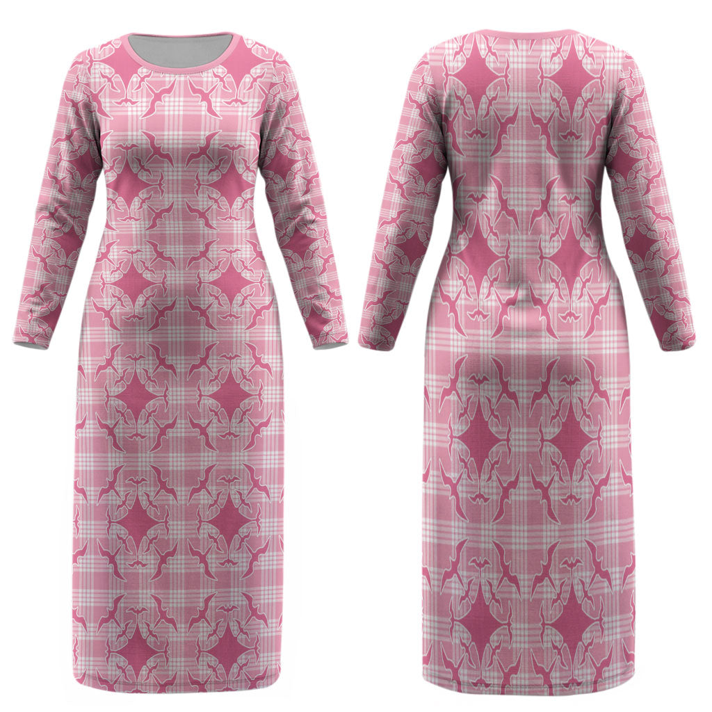 Alaka Hawaii Iwa Bird Palaka Motifs Family Matching Long Sleeve Bodycon Dress and Hawaiian Shirt LT14 Mom's Dress Pink - Polynesian Pride