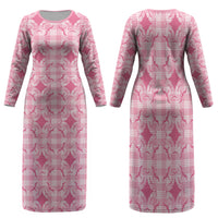 Alaka Hawaii Iwa Bird Palaka Motifs Family Matching Long Sleeve Bodycon Dress and Hawaiian Shirt LT14 Mom's Dress Pink - Polynesian Pride