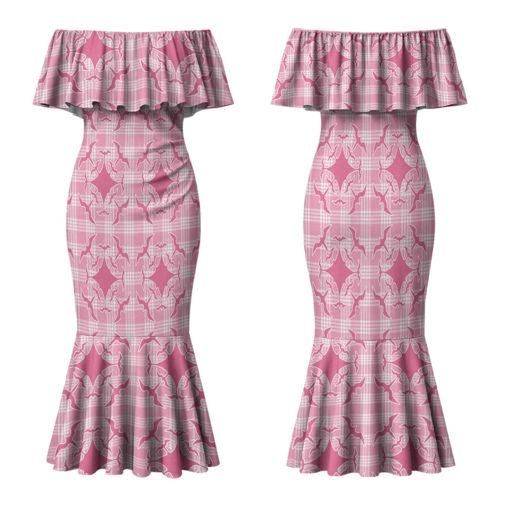 Alaka Hawaii Iwa Bird Palaka Motifs Family Matching Mermaid Dress and Hawaiian Shirt LT14 Mom's Dress Pink - Polynesian Pride