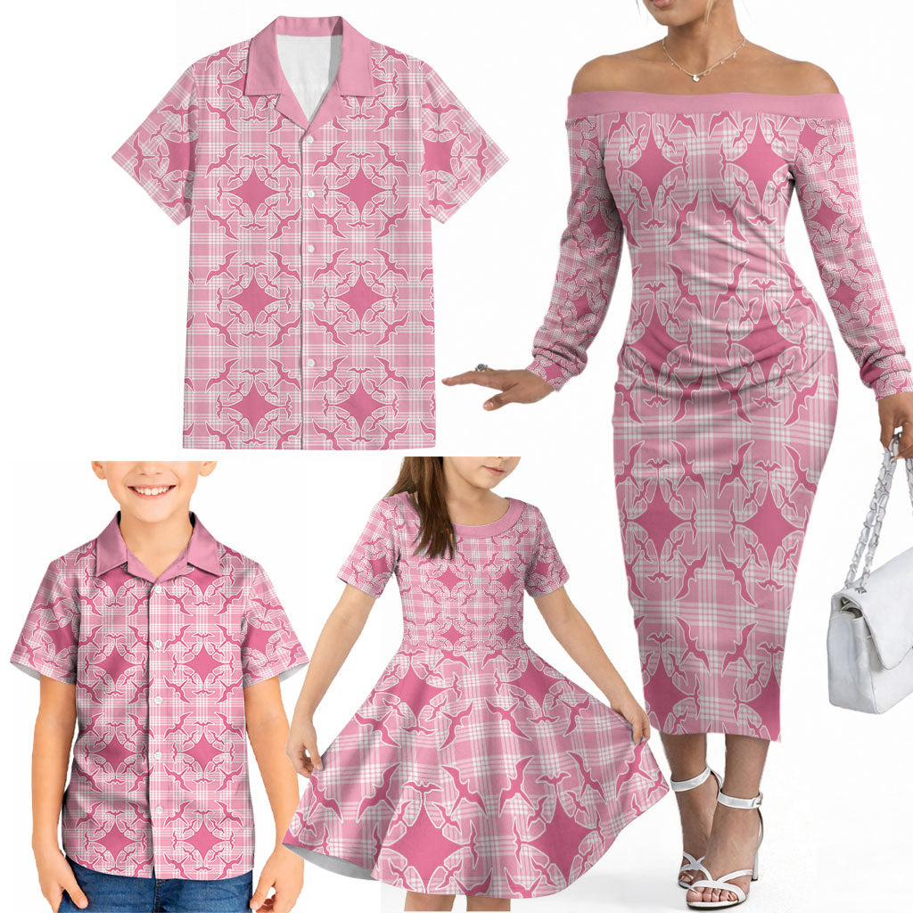 Alaka Hawaii Iwa Bird Palaka Motifs Family Matching Off The Shoulder Long Sleeve Dress and Hawaiian Shirt LT14 - Polynesian Pride