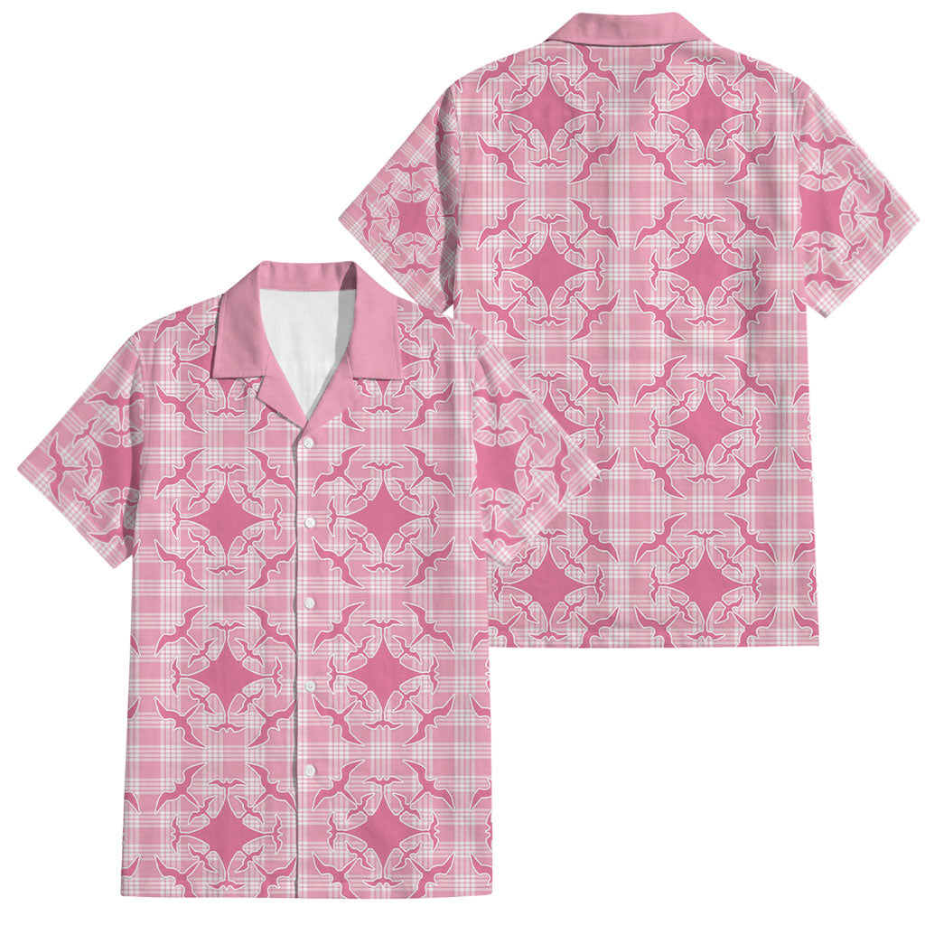 Alaka Hawaii Iwa Bird Palaka Motifs Family Matching Off The Shoulder Long Sleeve Dress and Hawaiian Shirt LT14 Dad's Shirt - Short Sleeve Pink - Polynesian Pride