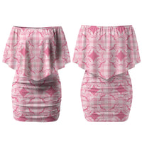 Alaka Hawaii Iwa Bird Palaka Motifs Family Matching Off Shoulder Short Dress and Hawaiian Shirt LT14 Mom's Dress Pink - Polynesian Pride