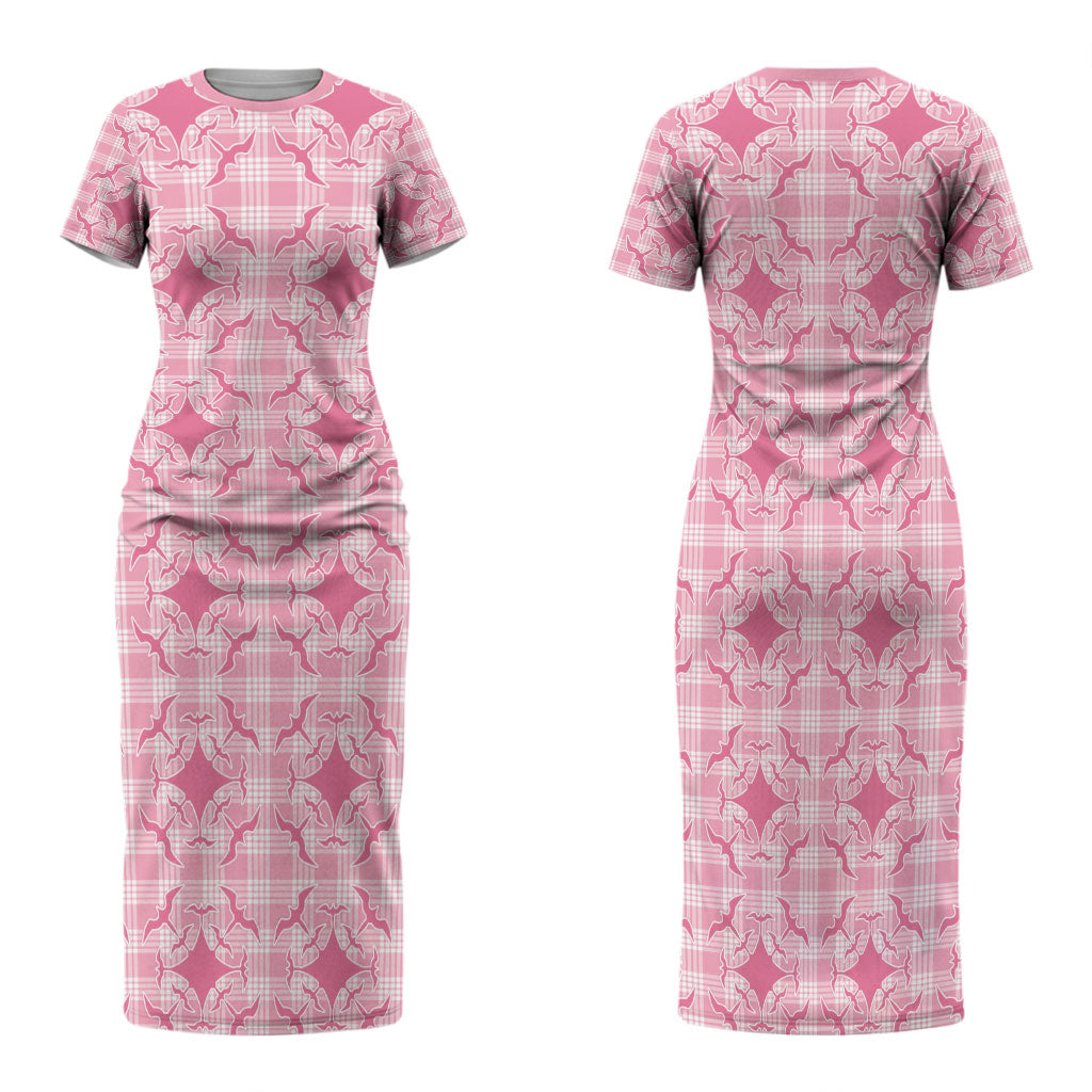 Alaka Hawaii Iwa Bird Palaka Motifs Family Matching Short Sleeve Bodycon Dress and Hawaiian Shirt LT14 Mom's Dress Pink - Polynesian Pride