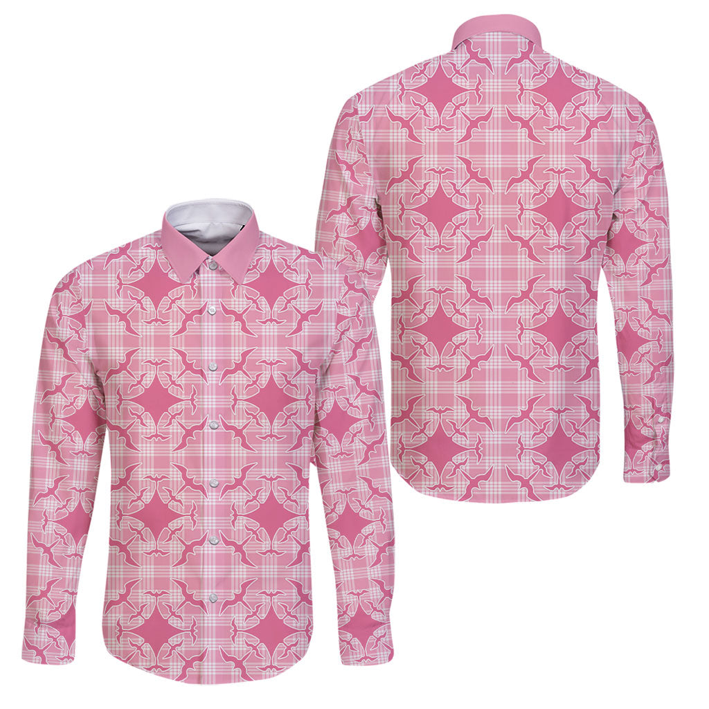 Alaka Hawaii Iwa Bird Palaka Motifs Family Matching Short Sleeve Bodycon Dress and Hawaiian Shirt LT14 Dad's Shirt - Long Sleeve Pink - Polynesian Pride