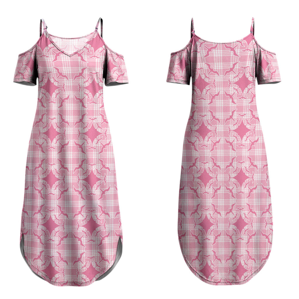Alaka Hawaii Iwa Bird Palaka Motifs Family Matching Summer Maxi Dress and Hawaiian Shirt LT14 Mom's Dress Pink - Polynesian Pride