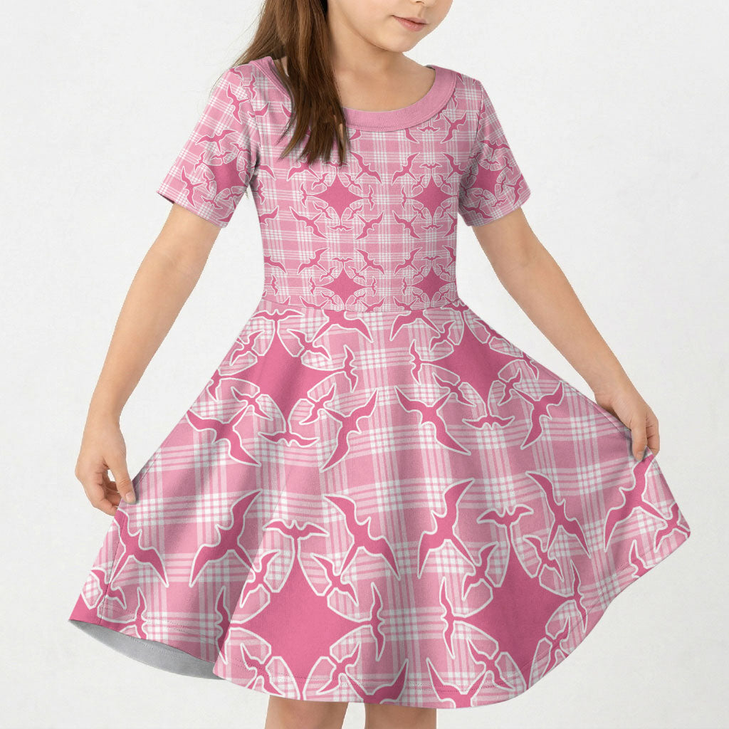 Alaka Hawaii Iwa Bird Palaka Motifs Kid Short Sleeve Dress LT14 KID Pink - Polynesian Pride
