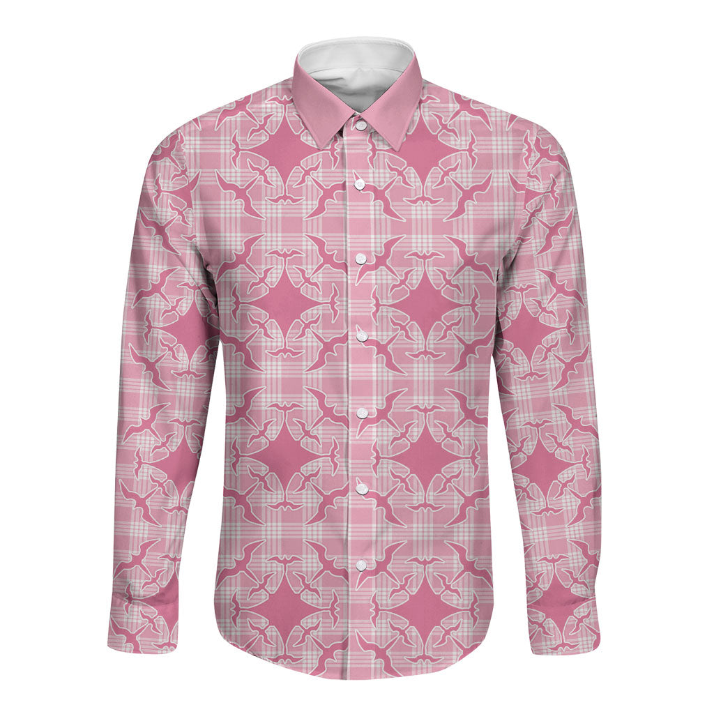 Alaka Hawaii Iwa Bird Palaka Motifs Long Sleeve Button Shirt LT14 Unisex Pink - Polynesian Pride