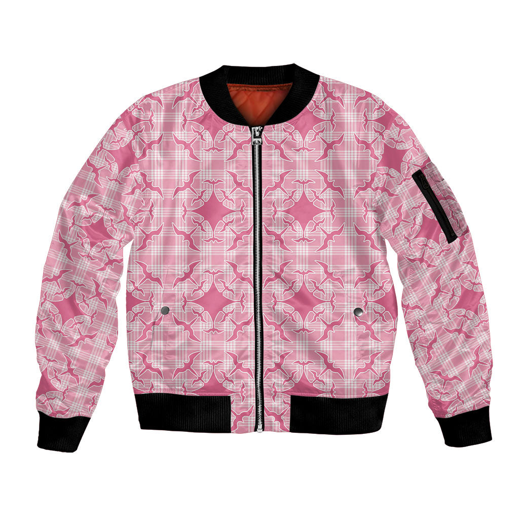 Alaka Hawaii Iwa Bird Palaka Motifs Sleeve Zip Bomber Jacket LT14 Unisex Pink - Polynesian Pride