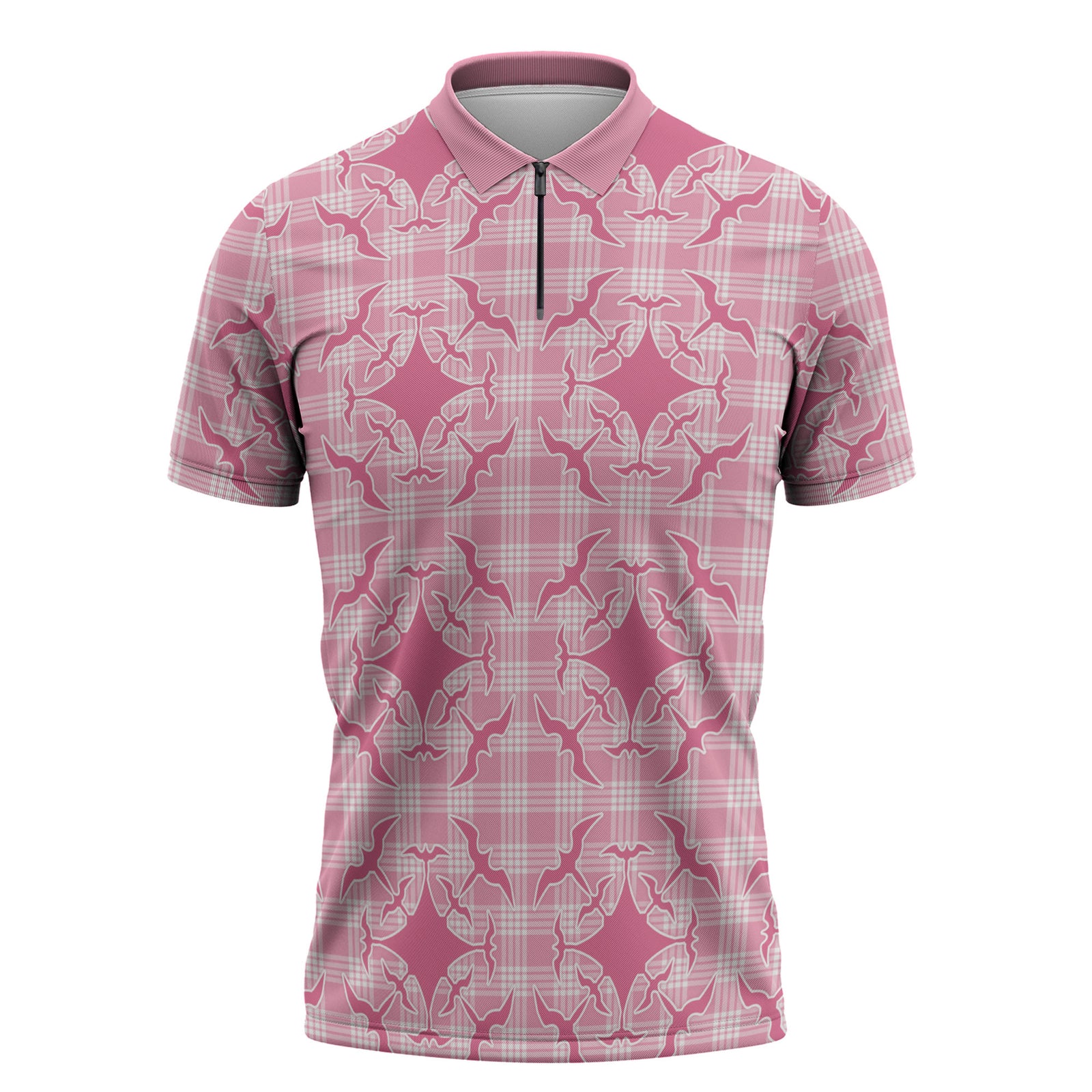 Alaka Hawaii Iwa Bird Palaka Motifs Zipper Polo Shirt LT14 Pink - Polynesian Pride