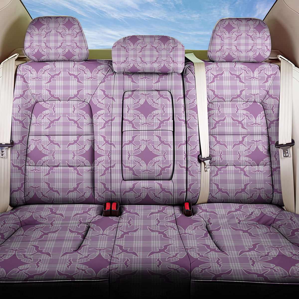 Poni Hawaii Iwa Bird Palaka Motifs Back Car Seat Cover LT14 One Size Purple - Polynesian Pride
