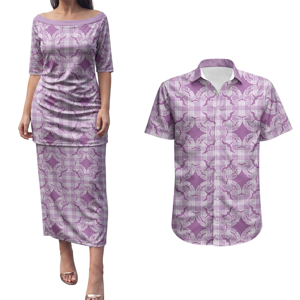 Poni Hawaii Iwa Bird Palaka Motifs Couples Matching Puletasi and Hawaiian Shirt LT14 Purple - Polynesian Pride