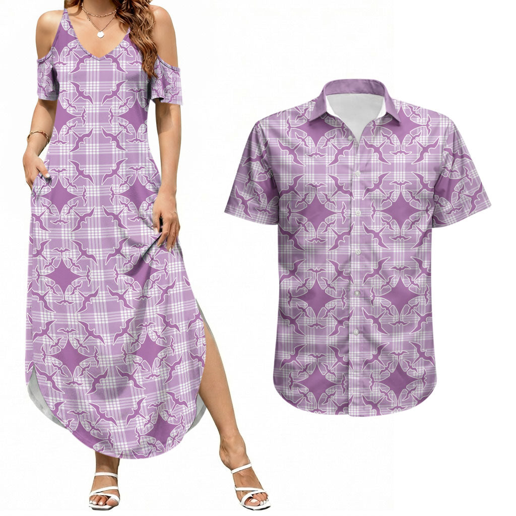 Poni Hawaii Iwa Bird Palaka Motifs Couples Matching Summer Maxi Dress and Hawaiian Shirt LT14 Purple - Polynesian Pride