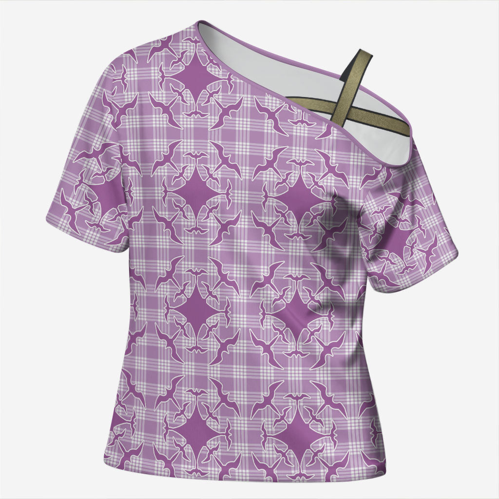 Poni Hawaii Iwa Bird Palaka Motifs Cross Shoulder Shirt LT14 Female Purple - Polynesian Pride