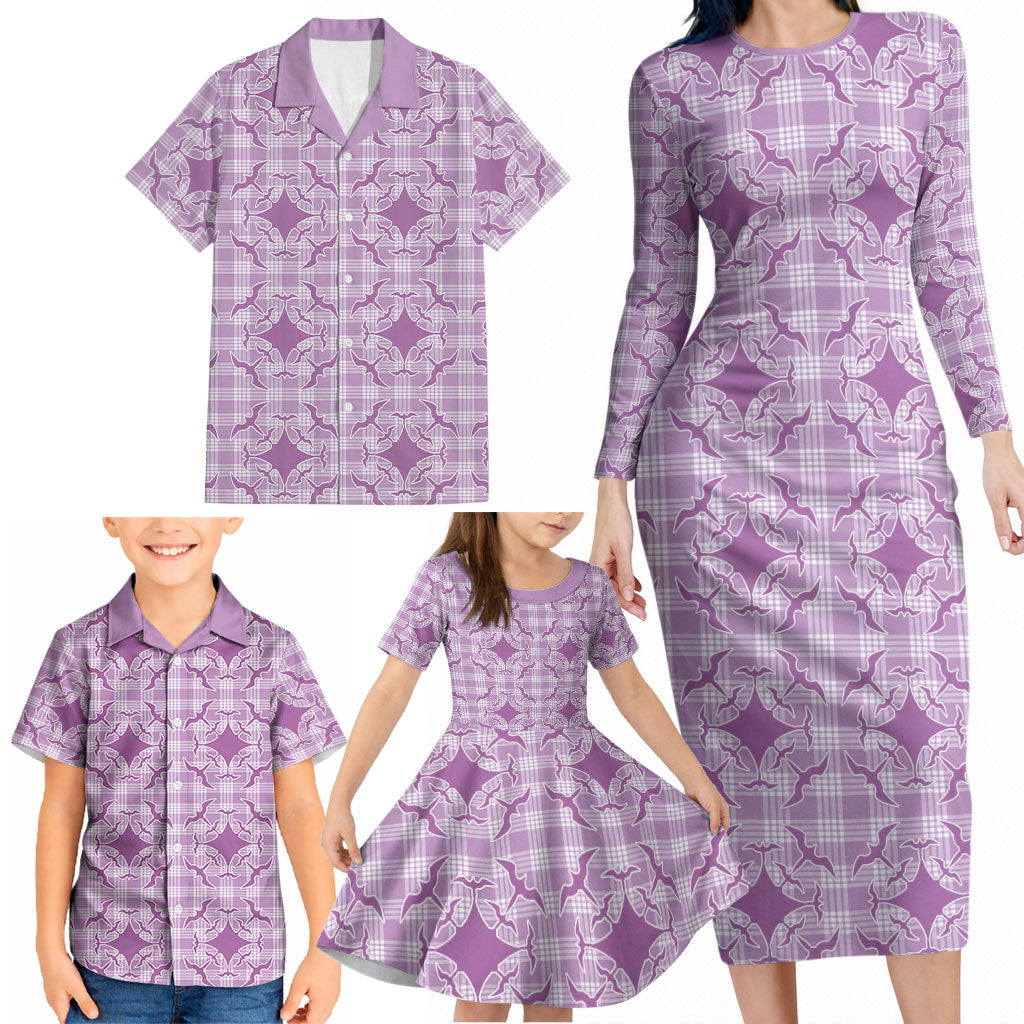 Poni Hawaii Iwa Bird Palaka Motifs Family Matching Long Sleeve Bodycon Dress and Hawaiian Shirt LT14 - Polynesian Pride
