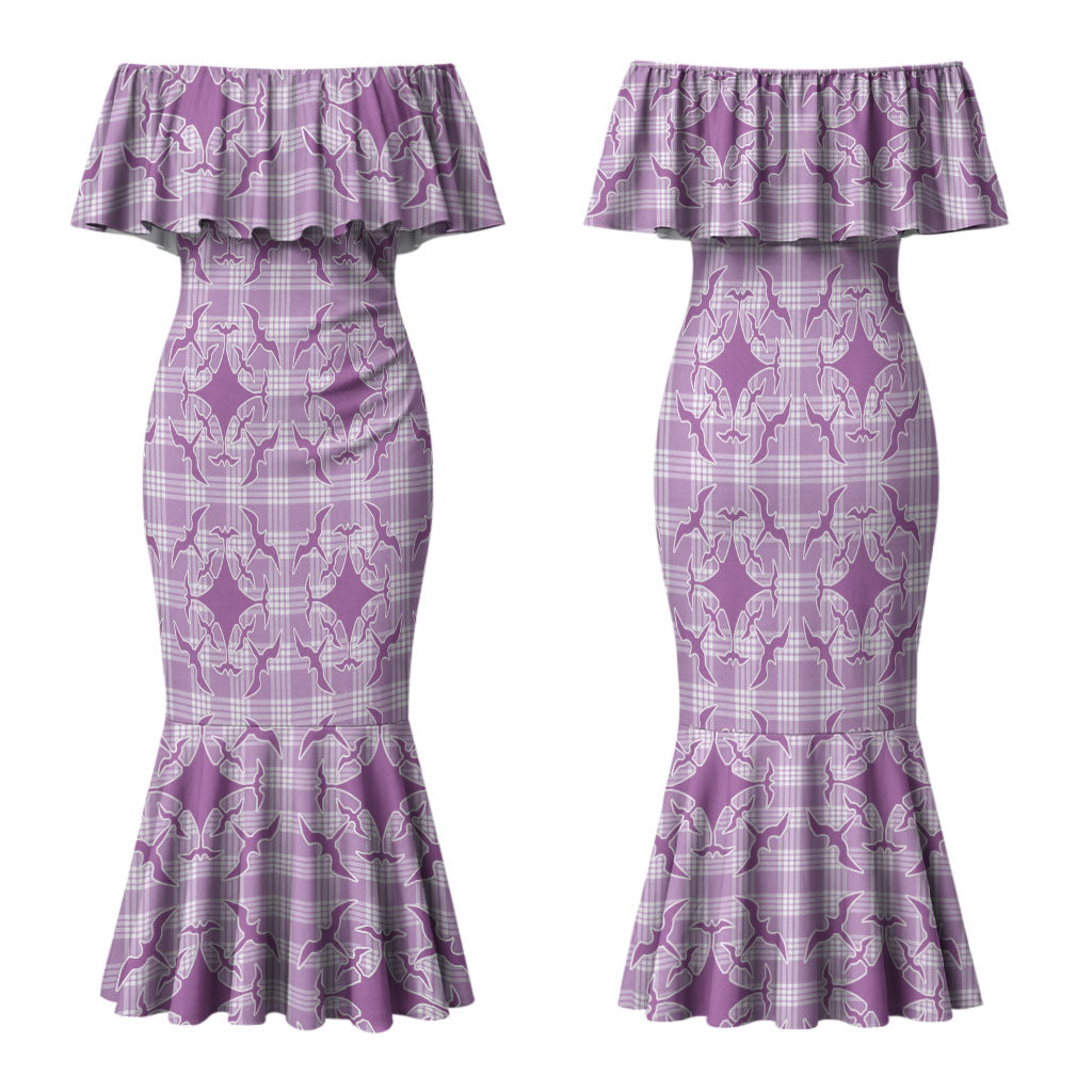 Poni Hawaii Iwa Bird Palaka Motifs Family Matching Mermaid Dress and Hawaiian Shirt LT14 Mom's Dress Purple - Polynesian Pride