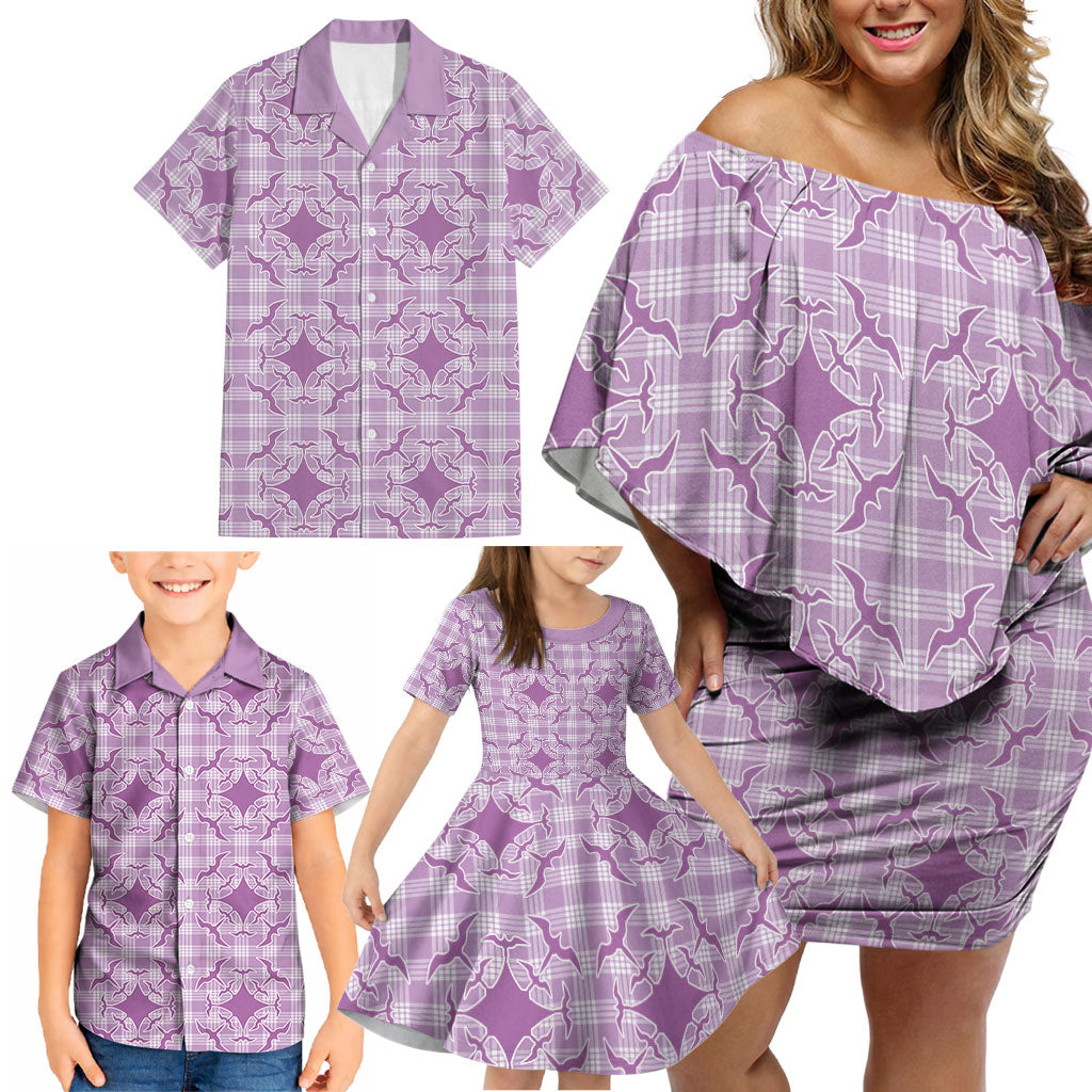 Poni Hawaii Iwa Bird Palaka Motifs Family Matching Off Shoulder Short Dress and Hawaiian Shirt LT14 - Polynesian Pride