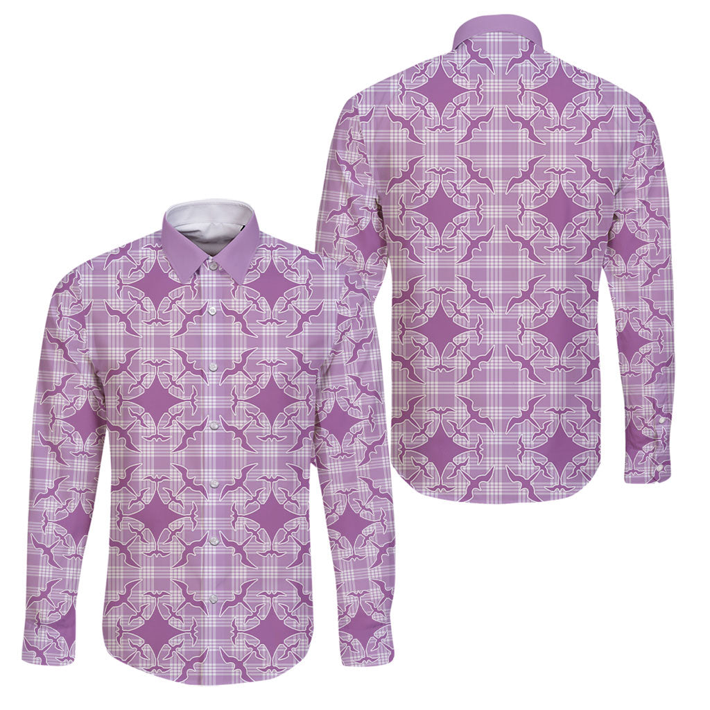 Poni Hawaii Iwa Bird Palaka Motifs Family Matching Short Sleeve Bodycon Dress and Hawaiian Shirt LT14 Dad's Shirt - Long Sleeve Purple - Polynesian Pride