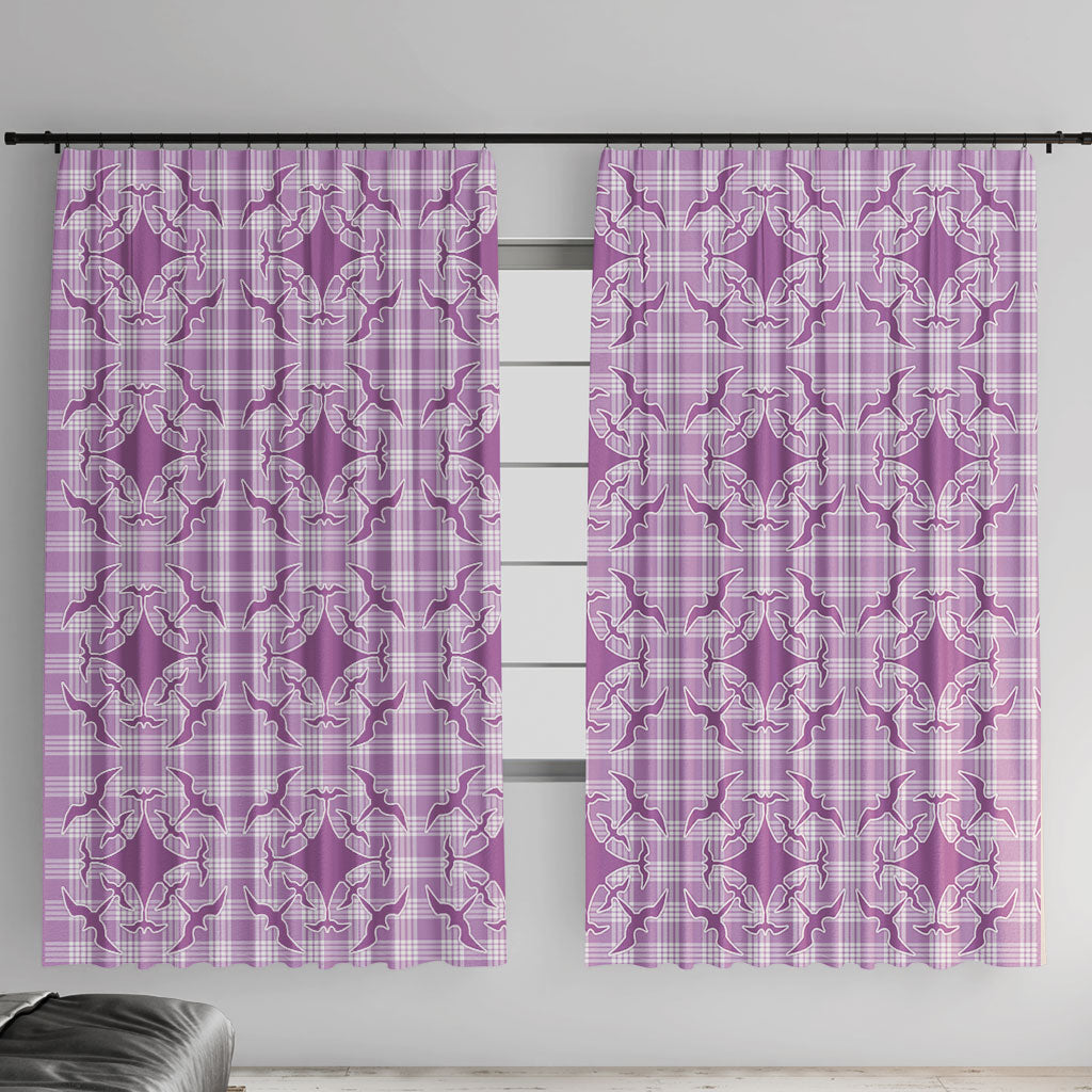 Poni Hawaii Iwa Bird Palaka Motifs Window Curtain LT14 With Hooks Purple - Polynesian Pride