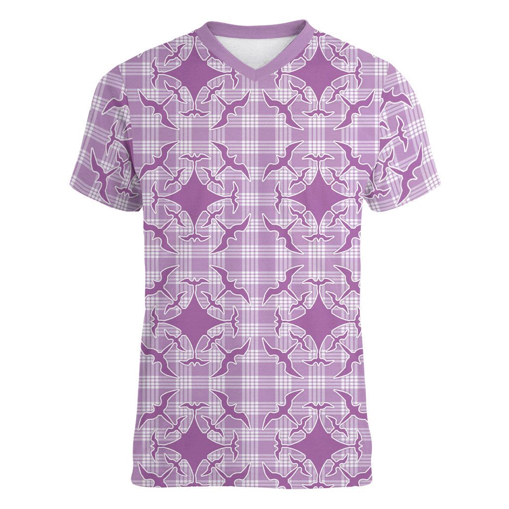 Poni Hawaii Iwa Bird Palaka Motifs Women V-Neck T-Shirt LT14 Female Purple - Polynesian Pride