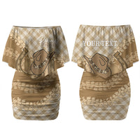 Makue Hawaii Cowboy Palaka Motifs Personalised Couples Matching Off Shoulder Short Dress and Hawaiian Shirt Paniolo Festival Puakenikeni Lei LT14 - Polynesian Pride