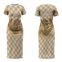 Makue Hawaii Cowboy Palaka Motifs Personalised Couples Matching Short Sleeve Bodycon Dress and Long Sleeve Button Shirt Paniolo Festival Puakenikeni Lei LT14 - Polynesian Pride