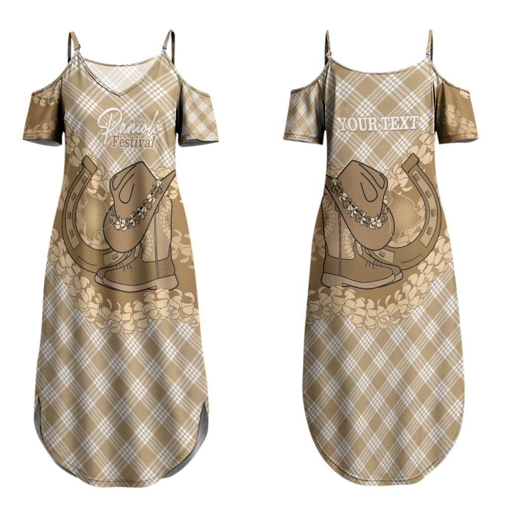 Makue Hawaii Cowboy Palaka Motifs Personalised Couples Matching Summer Maxi Dress and Hawaiian Shirt Paniolo Festival Puakenikeni Lei LT14 - Polynesian Pride