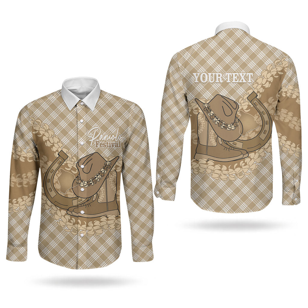 Makue Hawaii Cowboy Palaka Motifs Personalised Couples Matching Summer Maxi Dress and Long Sleeve Button Shirt Paniolo Festival Puakenikeni Lei LT14 - Polynesian Pride