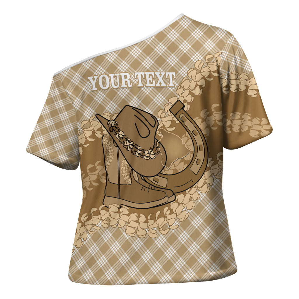 Makue Hawaii Cowboy Palaka Motifs Personalised Cross Shoulder Shirt Paniolo Festival Puakenikeni Lei LT14 - Polynesian Pride