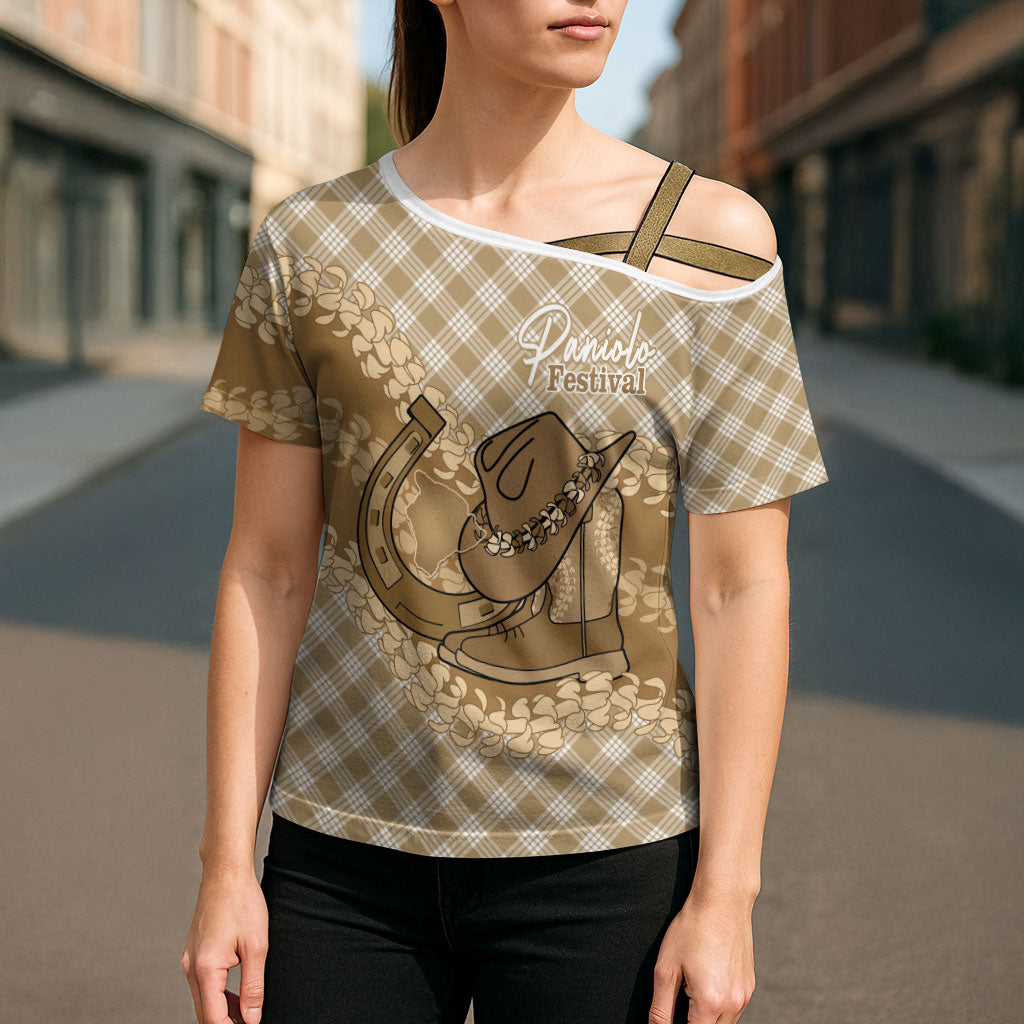 Makue Hawaii Cowboy Palaka Motifs Personalised Cross Shoulder Shirt Paniolo Festival Puakenikeni Lei LT14 - Polynesian Pride
