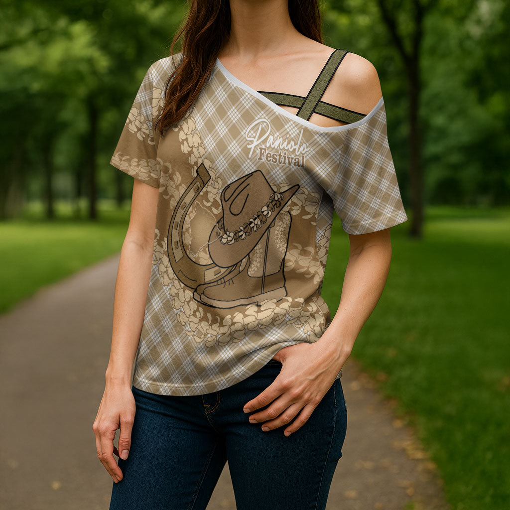 Makue Hawaii Cowboy Palaka Motifs Personalised Cross Shoulder Shirt Paniolo Festival Puakenikeni Lei LT14 - Polynesian Pride